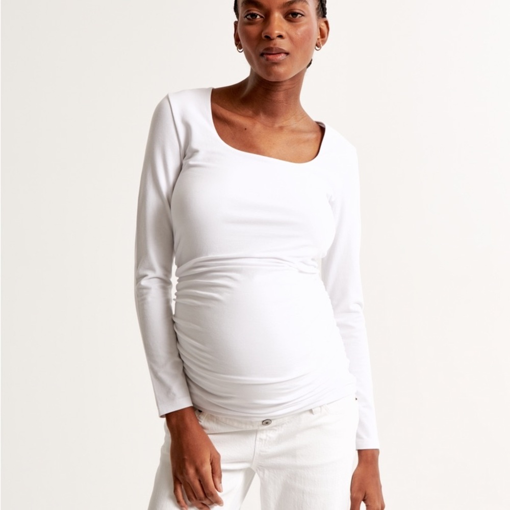 Maternity Long-Sleeve Cotton-Blend Seamless Fabric Top